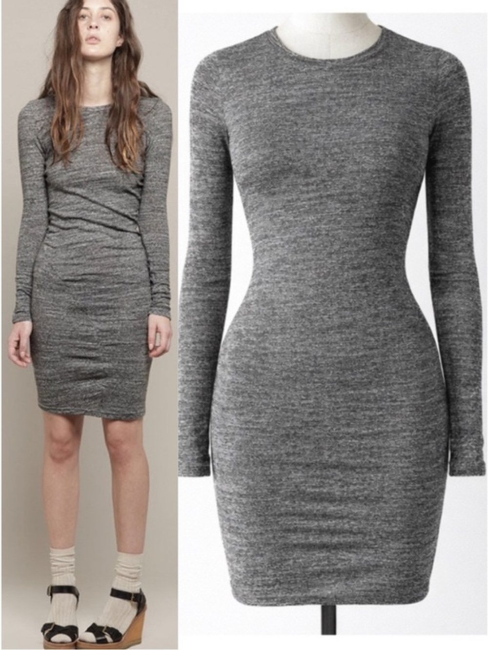 Isabel Marant Etoile Ela T-Shirt Dress Gray Long Sleeve Bodycon Size 38EU/US6
